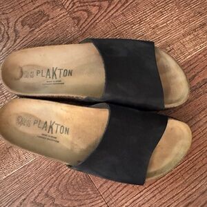 Women's Plakton suede Leather Black Slide Sandals
